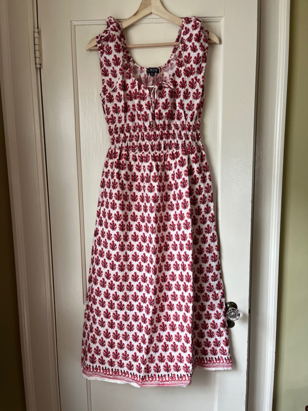 J. Crew Floral Red and White midi dress NWOT